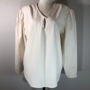 Vintage 100% Natural Woven Silk Puff-Sleeve Top